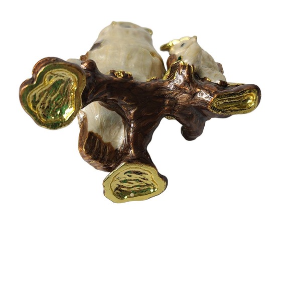 Pier 1 Owl with Baby Figurine Cloisonné Rhinestone Trinket Box Jewelry Holder - Picture 7 of 14